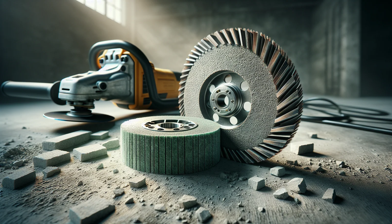 Cutting a concrete driveway into sections with a cut-off saw before demolition and removal