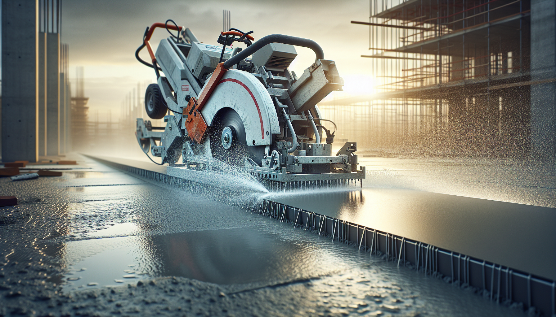 Cut expansion joints in concrete — walk-behind saw cutting joint