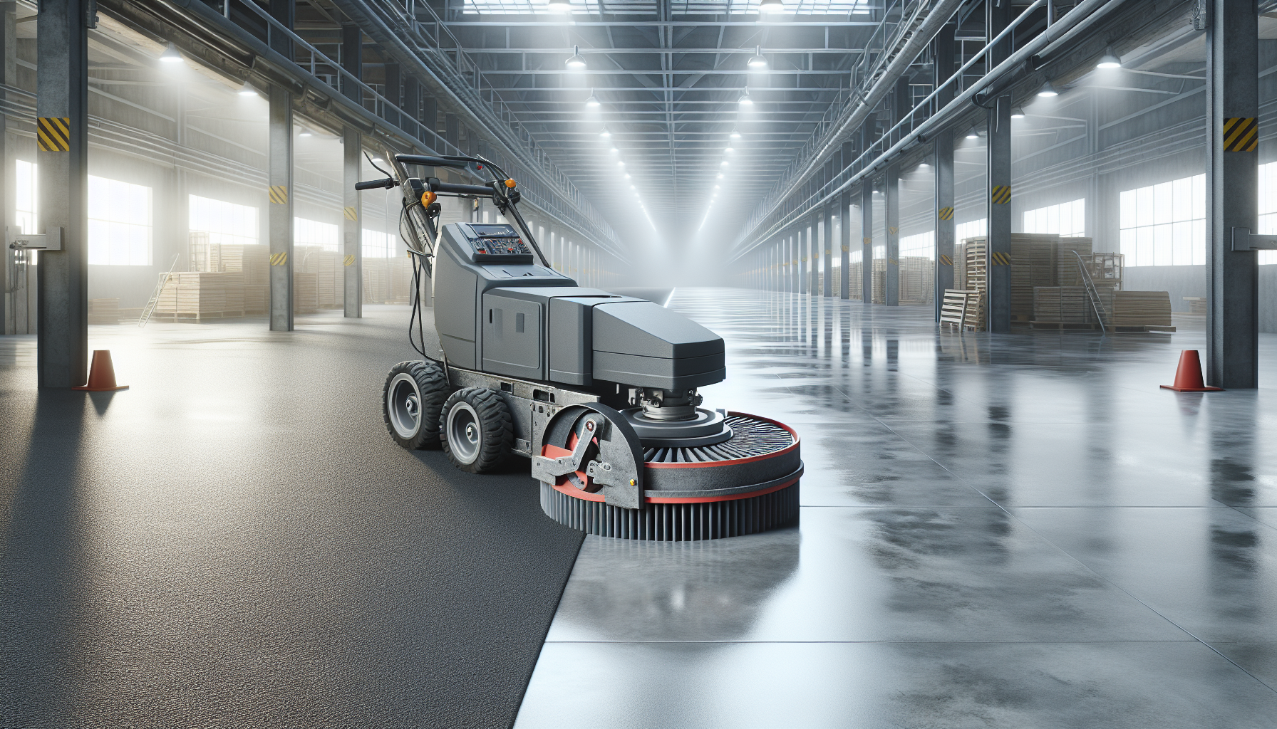 Polish concrete floors — planetary grinder on polished surface